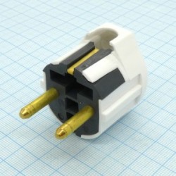 Вилка угловая, белая, конт.-латунь, 16А,250В,земля,контакты-латунь
