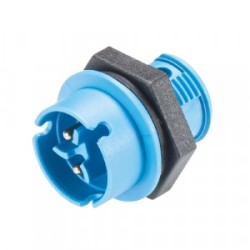 Вилочный разъем в панель RST08i3/2S S1 M02H BL, Вилочный разъем в панель, М14, 2 полюса, тип фиксации провода: винтовой, номинальные характеристики: 250/400V, 8A, цвет корпуса: черный, цвет контактной вставки: синий, серия RST MICRO
