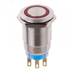 A19-C1-A с красной подсветкой, Кнопка антивандальная с подсветкой 12В d19 5A 250B (5c) ON-OFF/OFF-ON с фиксацией