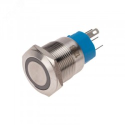 A19-C1-A с синей подсветкой, Кнопка антивандальная с подсветкой 12В d19 5A 250B (5c) ON-OFF/OFF-ON с фиксацией