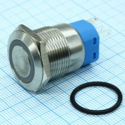 A19-C1-A с зеленой подсветкой, Кнопка антивандальная с подсветкой 12В d19 5A 250B (5c) ON-OFF/OFF-ON с фиксацией