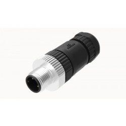 Вилочный разъем PB-M12A-05P-MM-SL7001, Вилочный разъем на кабель, 5 полюсов, M12, прямой, винтовая фиксация провода, A-Code, диаметр кабеля: 4,0-8,0 мм, сечение: 0,25 - 0,52 мм кв., 4А, 60V, корпус из пластика, резьбовой фиксатор раъемного соединения мета