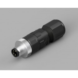 Вилочный разъем PB-M8A-04P-MM-SL7001, Вилочный разъем на кабель, 4 полюса, M8, прямой, винтовая фиксация провода, A-Code, диаметр кабеля: 4,0-6,0 мм, сечение: 0,25 - 0,34 мм кв., 3А, 60V, пластик