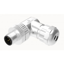 Вилочный разъем PBSH-M12A-03P-MM-SR7001, Вилочный разъем на кабель, 3 полюса, M12, угловой, винтовая фиксация провода, A-Code, диаметр кабеля: 4,5-6,0 мм, сечение: 0,25 - 0,52 мм кв., 4А, 250V, металл