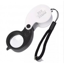 92530 Лупа ювелирная карманная, складная, увеличение 30Х, диаметр линзы 25мм, подсветка 2 светодиода, питание LR927