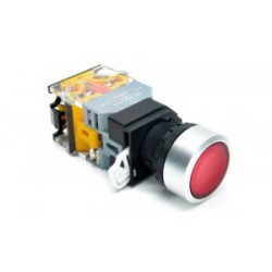 Кнопка DT22M-FRD11/RDAC/DC24, Кнопка управления в сборе, без фиксации, 24 - 380VAC / DC, 0,6 - 10A, с подсветкой, 24VDC, цвет: красный, диаметр отверстия: 22 мм, металлическая обойма кнопки